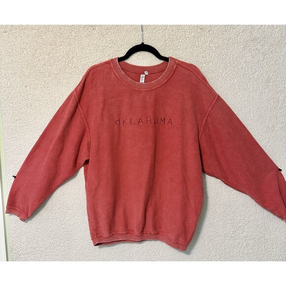 Chicka-d Ribbed Corded Crop Top Boxy‎ Pullover Red Oklahoma  Size S - Picture 1 of 14